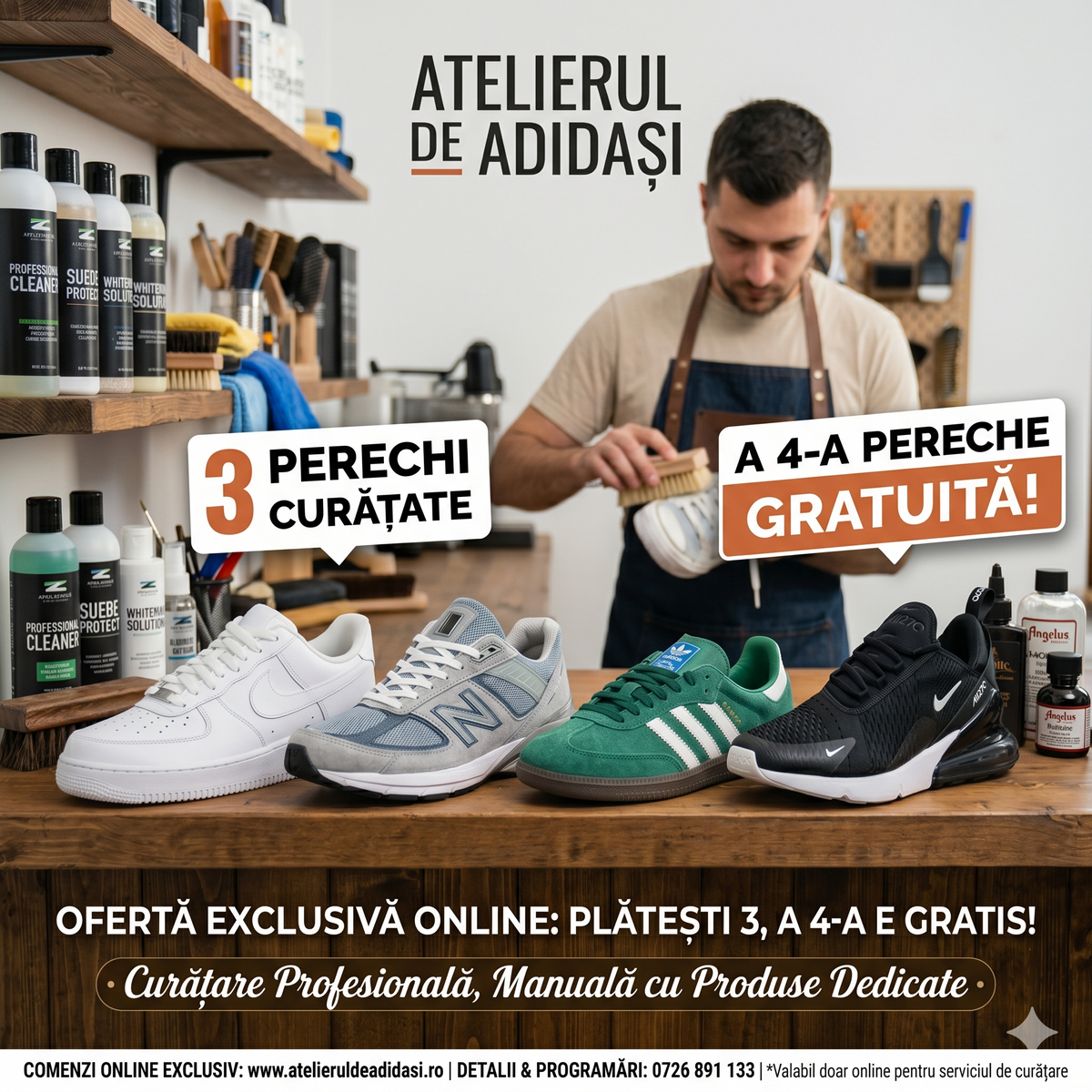 3+1 Curatare încălțăminte din piele/ material textil: Adidasi / Pantofi sport / Tenisi